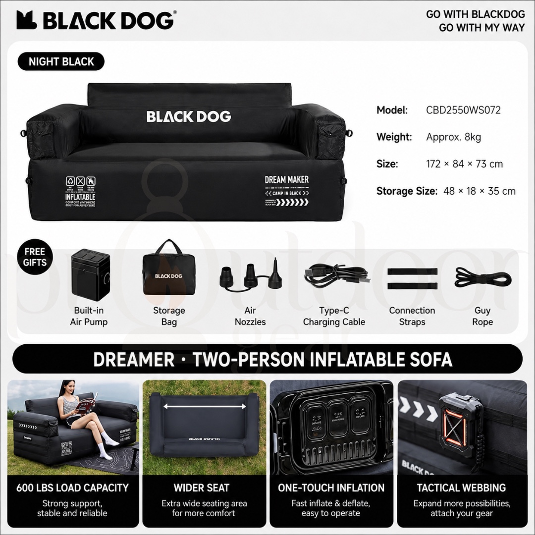 BLACKDOG CBD2550WS072 Dreamer 2-Person Inflatable Sofa Built-in Air Pump Camping Air Couch Portable Outdoor Air Sofa