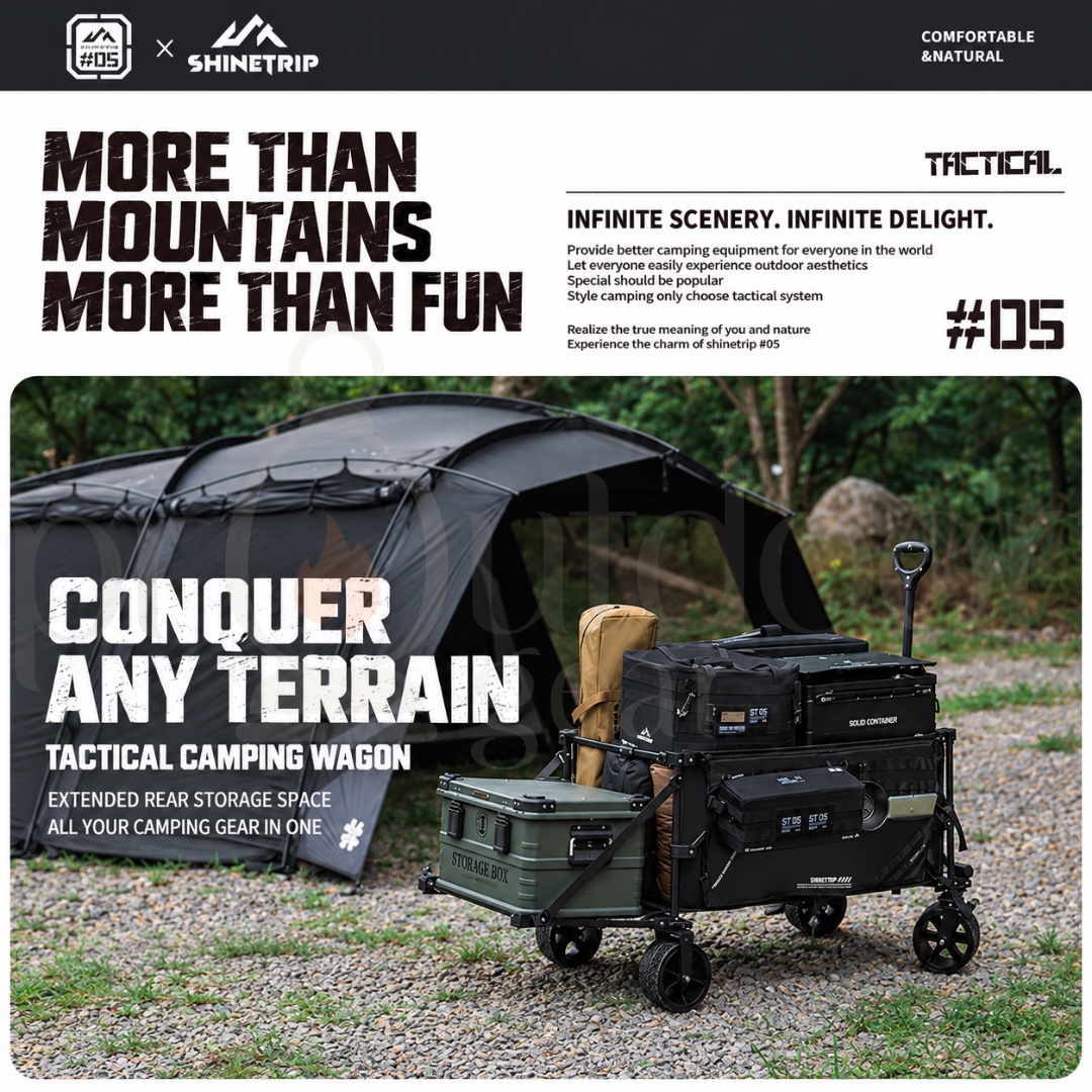 SHINETRIP A605 495L Outdoor Folding Wagon 450KG Heavy Duty Camping Trolley Foldable Cart Extendable Storage