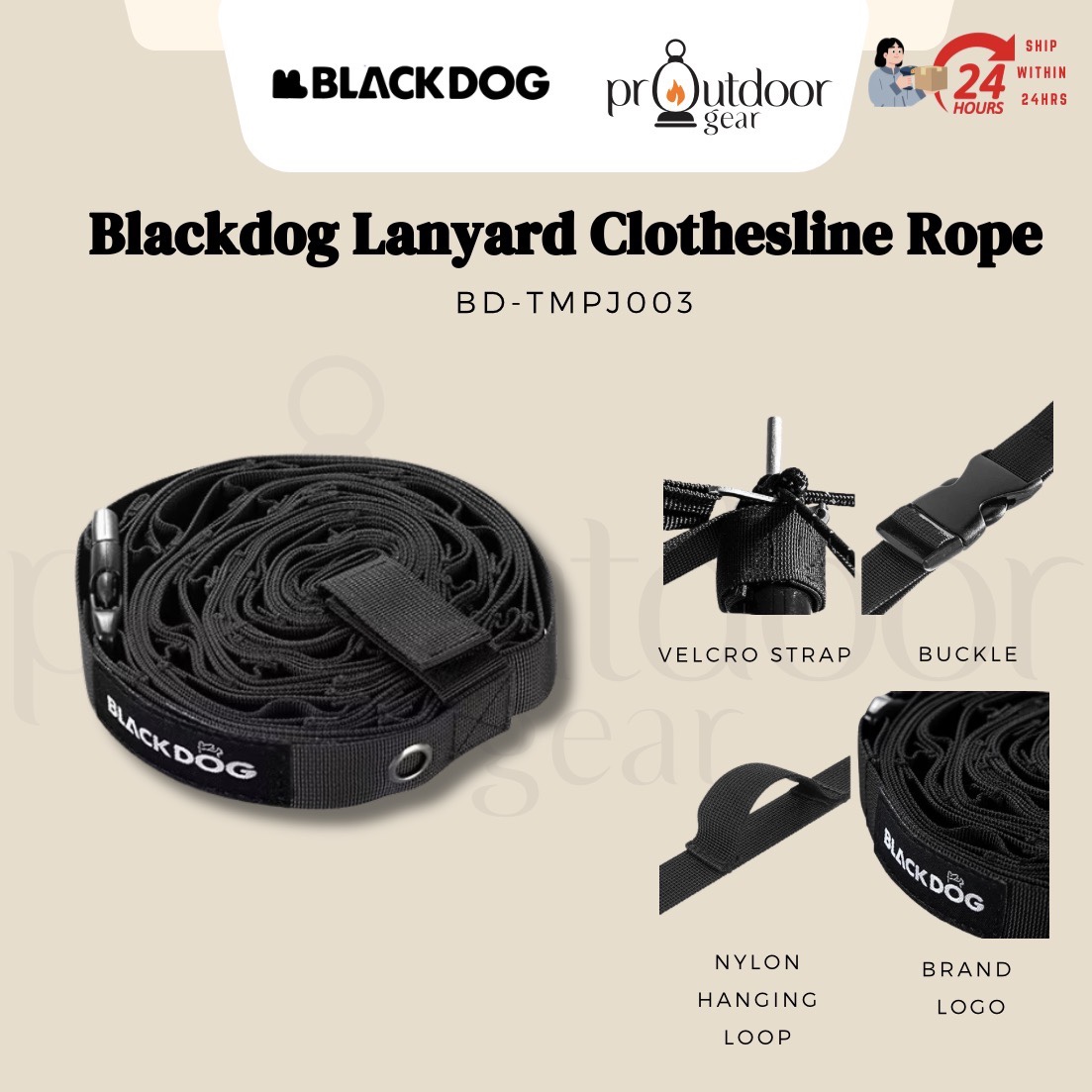 BLACKDOG BD-TMPJ003 Canopy Lanyard Tent Rope Camp Clothesline