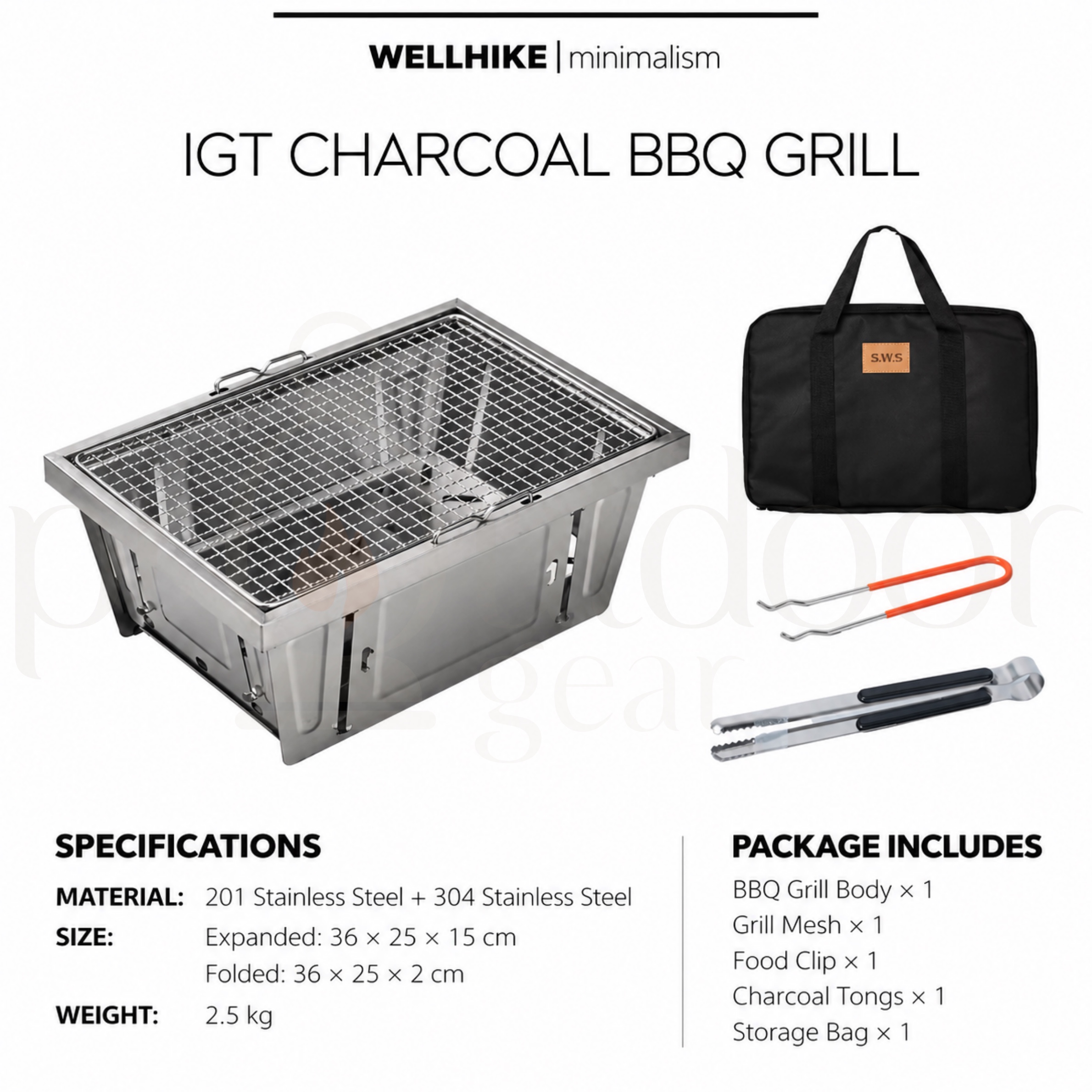 WELLHIKE SWS IGT Foldable Stainless Steel BBQ Grill Portable Charcoal Barbecue Stove Outdoor Camping Grill