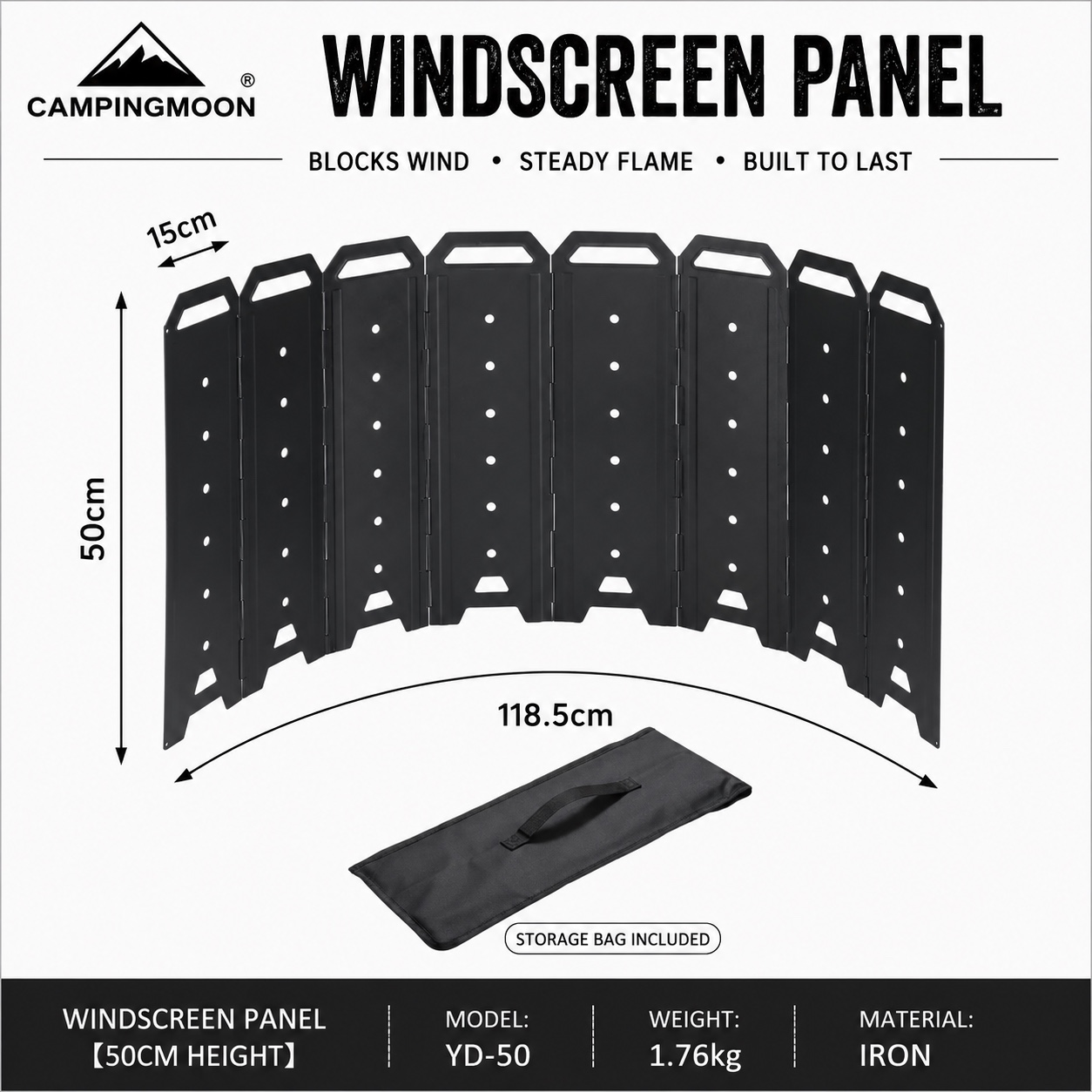 CAMPINGMOON YD-40 YD-50 Iron Wind Cover Panel Foldable Fire Pit Wind Shield BBQ Camping Stove Wind Guard