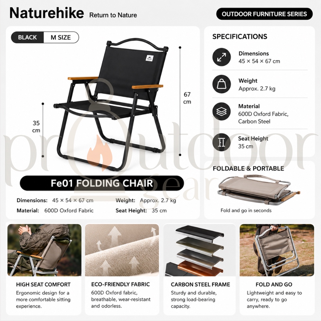 NATUREHIKE CNK2300JU012 Nightfall T01 Folding Kermit Chair Portable Camping Leisure Chair Picnic Fishing Chair