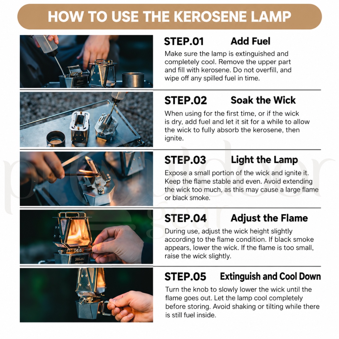 GOOUT SPRINGHILL Mini Viewing Flame Oil Lamp Stove Stainless Steel Camping Lantern Outdoor Kerosene Lamp