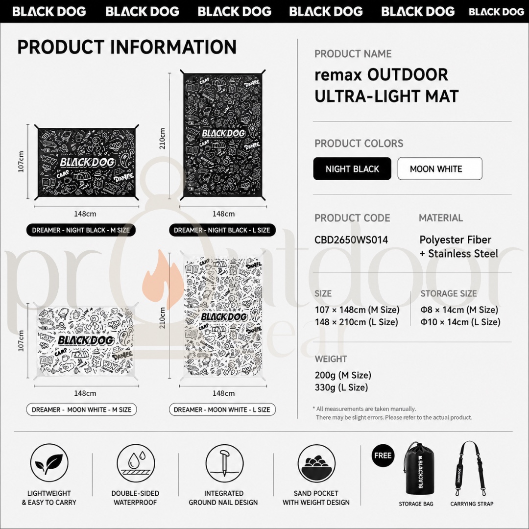 BLACKDOG CBD2650WS014 Remax Ultra-Light Picnic Mat Waterproof Camping Ground Sheet Outdoor Beach Mat