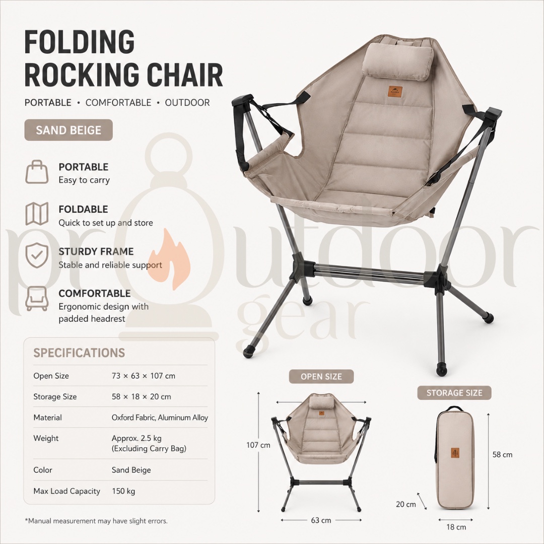 NATUREHIKE NH21JJ004 Outdoor Folding Rocking Chair Ultralight Portable Multi-angle Adjustable Camping Sling Chair