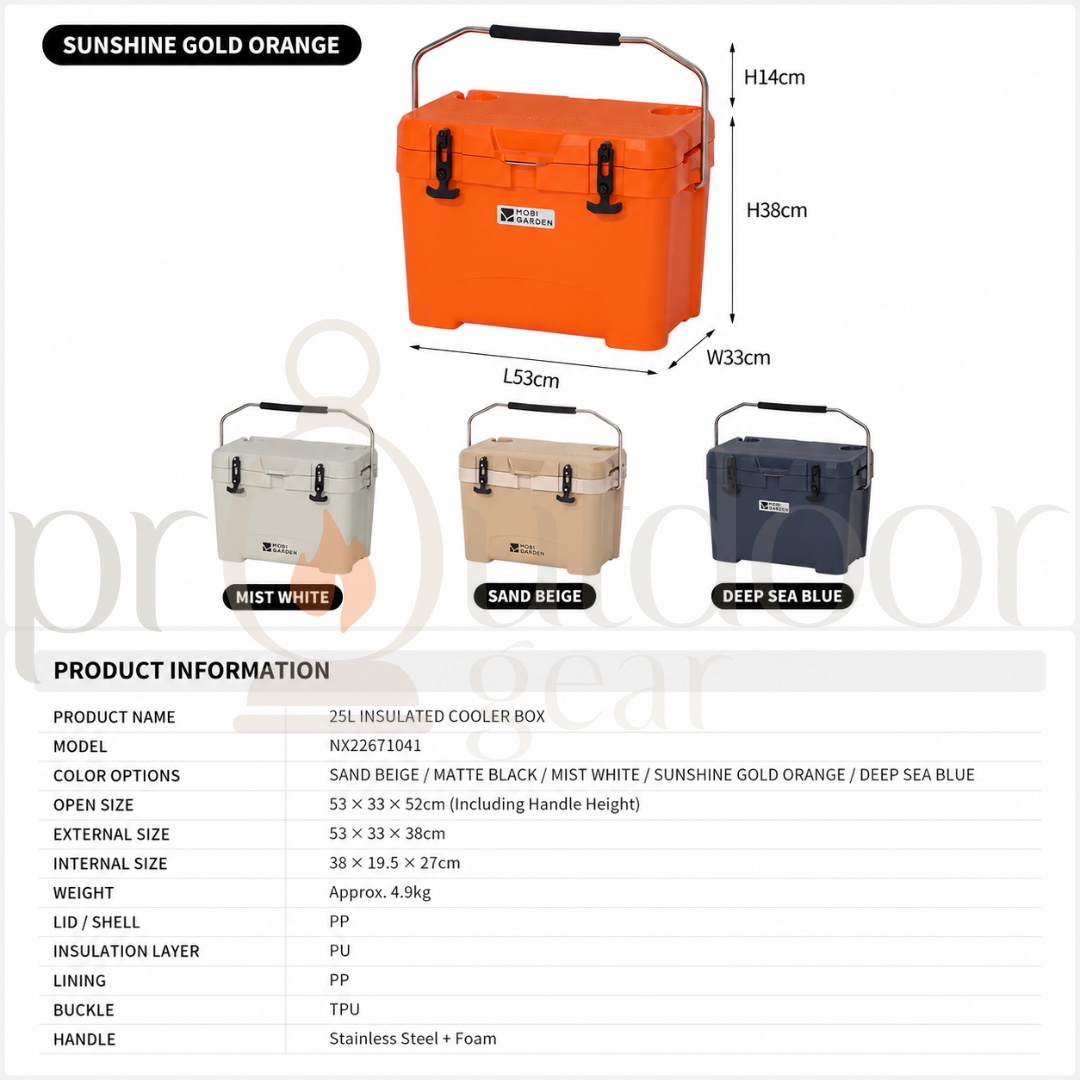 Mobi Garden 25L/36L/50L/75L Glacier Cooler Box Portable Insulated Ice with Handle and Wheels Outdoor Picnic Food Storage
