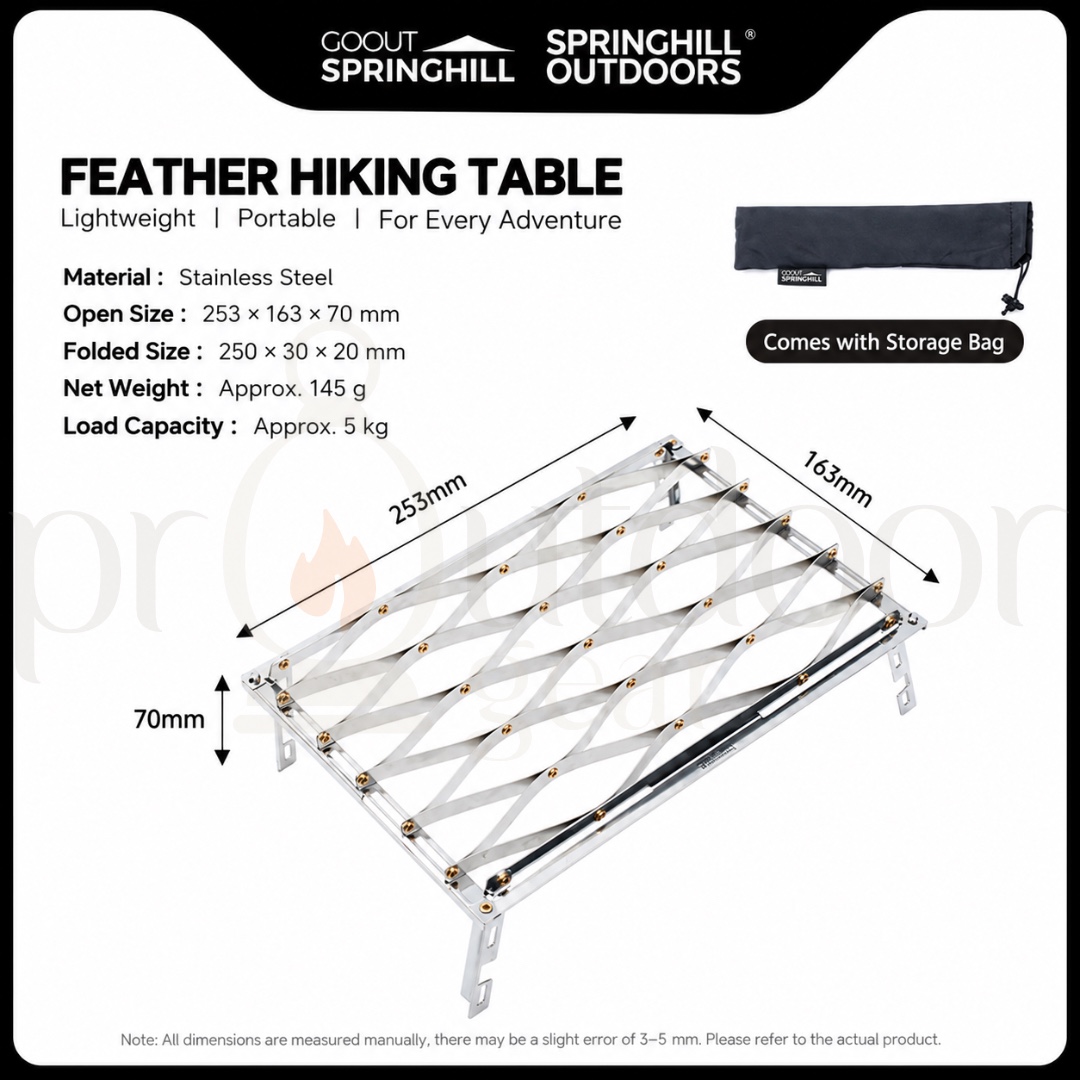 GOOUT SPRINGHILL Feather Hiking Table Stainless Steel Ultralight Folding Mini Camping Table Portable Outdoor Table