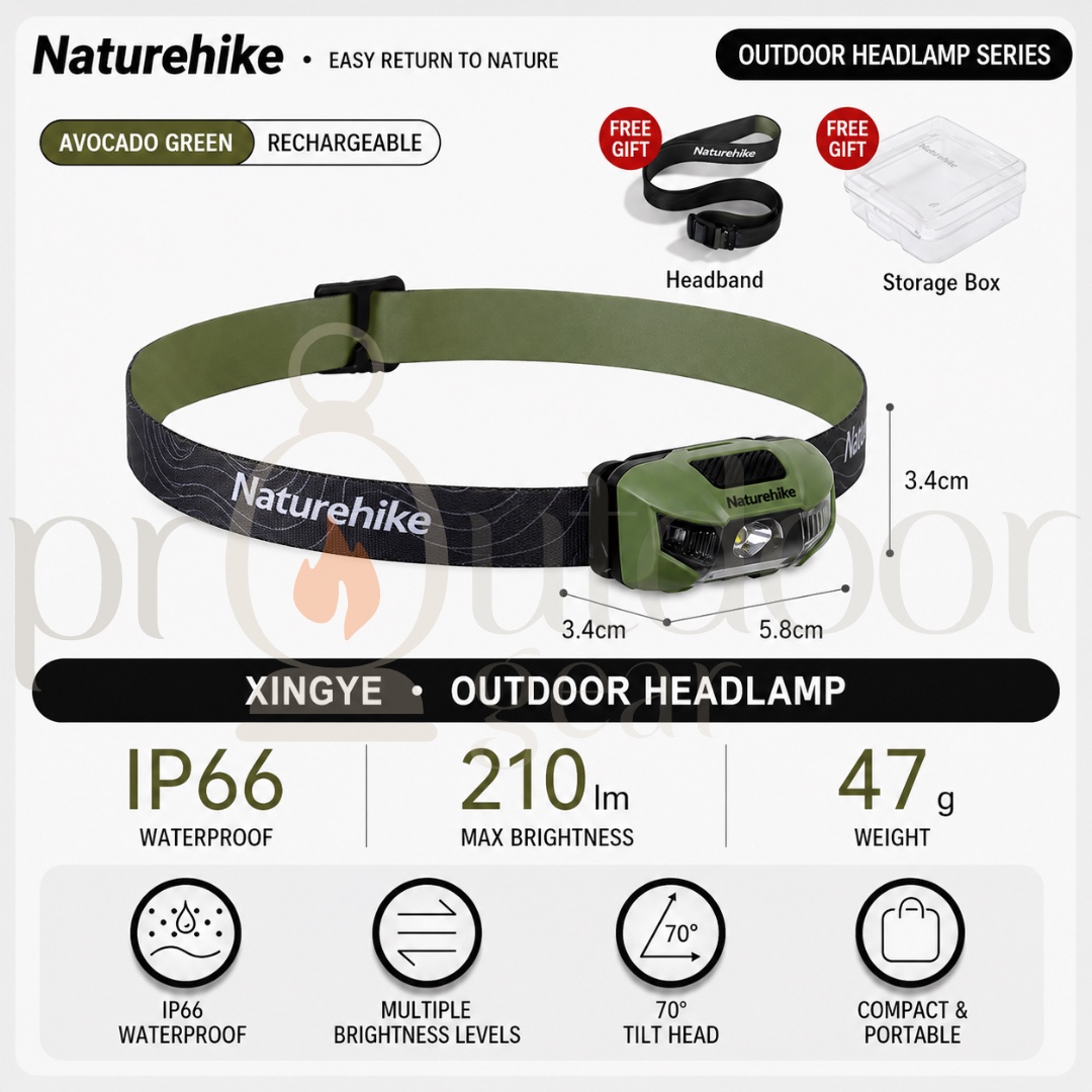 NATUREHIKE CNK2300DQ020 Xingye Outdoor Camping Hiking Head Lights Lamps Battery Powered Waterproof Headlamp