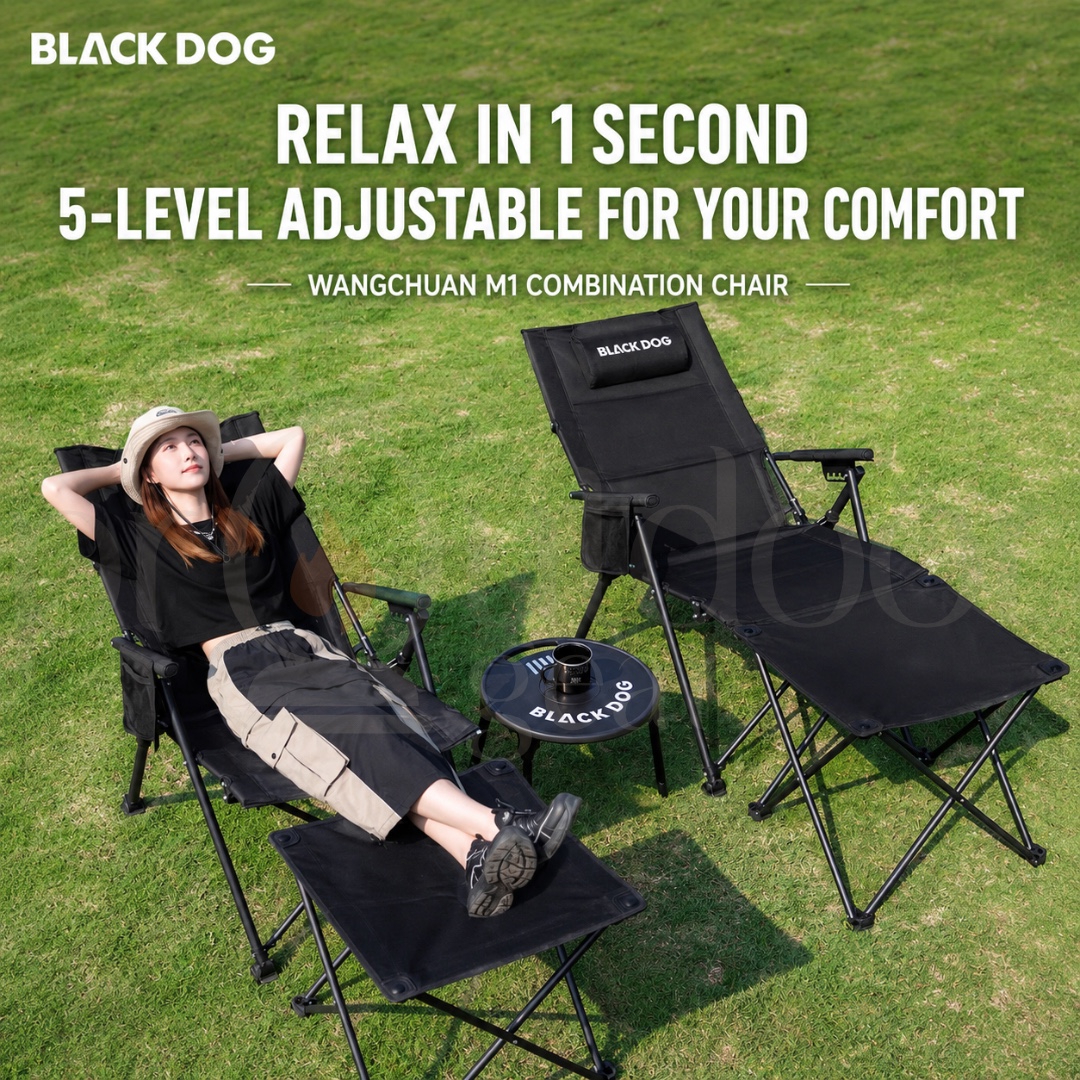 BLACKDOG CBD2650JJ016 Mountain Pattern Modular Reclining Chair Detachable Footrest Adjustable Folding Camping Lounge