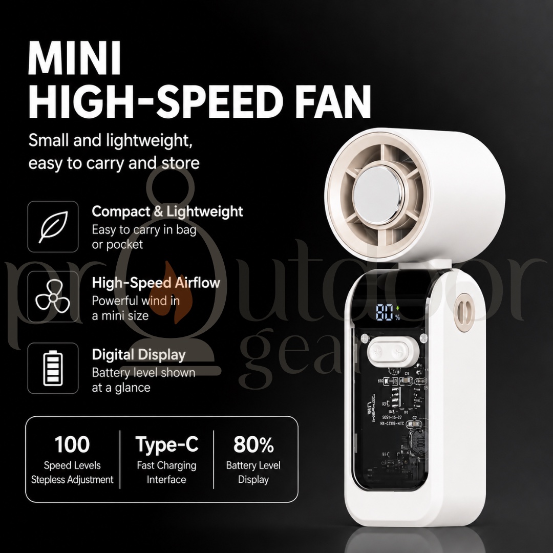 HX-F388 Mini High-Speed Turbo Fan Portable Handheld Cooling Fan 100-Speed Digital Display Type-C Rechargeable