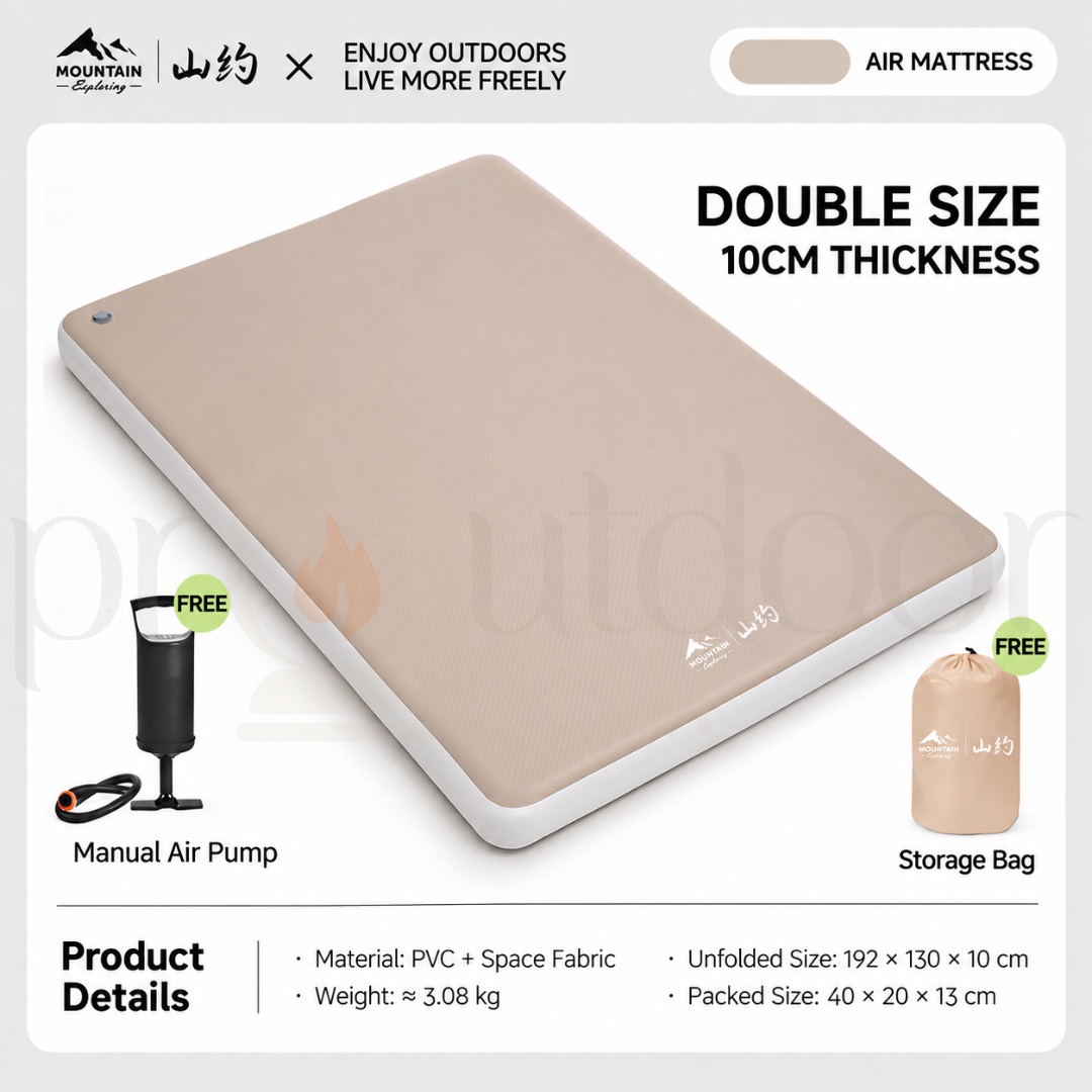 MOUNTAIN 10CM Inflatable Air Mattress Single Double Camping Mattress Outdoor Sleeping Mat