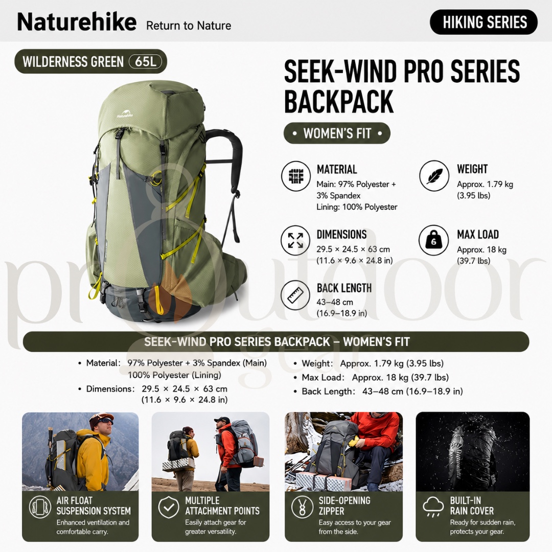NATUREHIKE CNK2550XB018 Rock Series Hiking Backpack 2.0 60L Lightweight Trekking Backpack Outdoor Camping Travel Bag