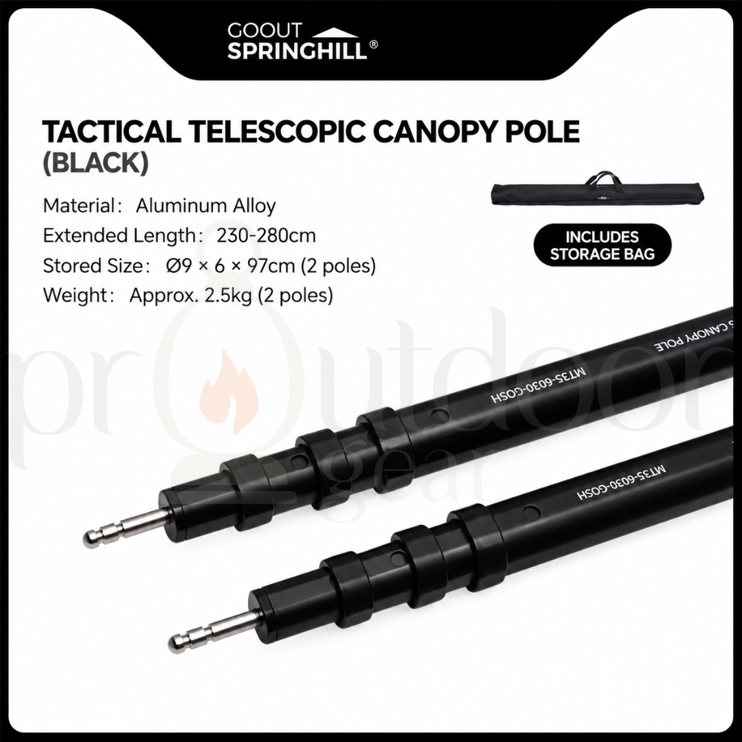 GOOUT SPRINGHILL Tactical Telescopic Canopy Pole 230-280cm Aluminium Alloy Adjustable Tarp Pole 2PCS