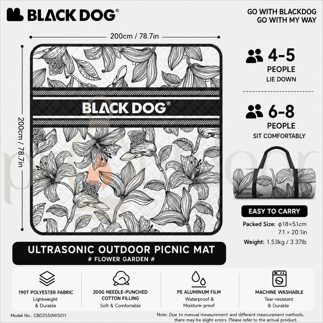 BLACKDOG CBD2550WS011 Outdoor Ultrasonic 2X2M Picnic Mat Moisture-Proof Thickened Outing Camping