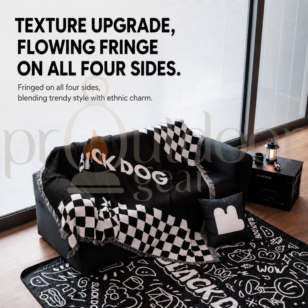 BLACKDOG Trendy Woven Blanket Reversible Camping Blanket Outdoor Throw Portable Checkerboard Blanket
