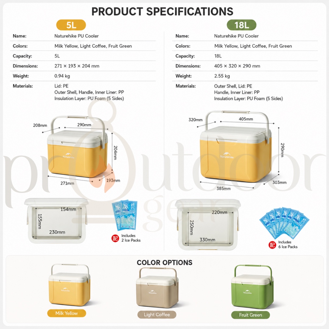 NATUREHIKE 5L 18L PU Cooler Box Large Capacity Portable for Outdoor Camping Fishing Picnic Car Ice Insulation Box