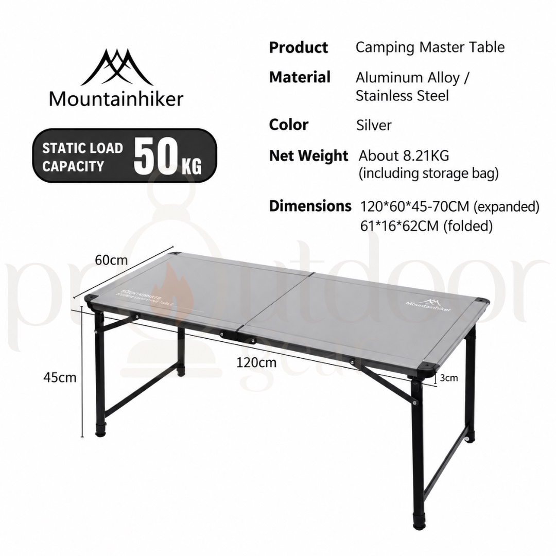 MOUNTAINHIKER Camping Master Table Adjustable Height Folding Outdoor Camping Table 120CM