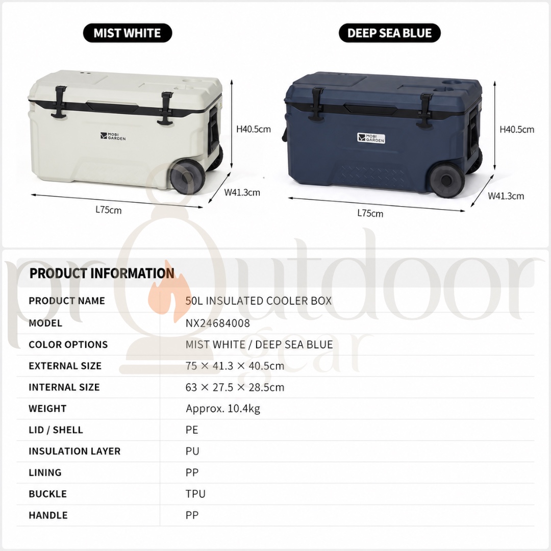 Mobi Garden 25L/36L/50L/75L Glacier Cooler Box Portable Insulated Ice with Handle and Wheels Outdoor Picnic Food Storage