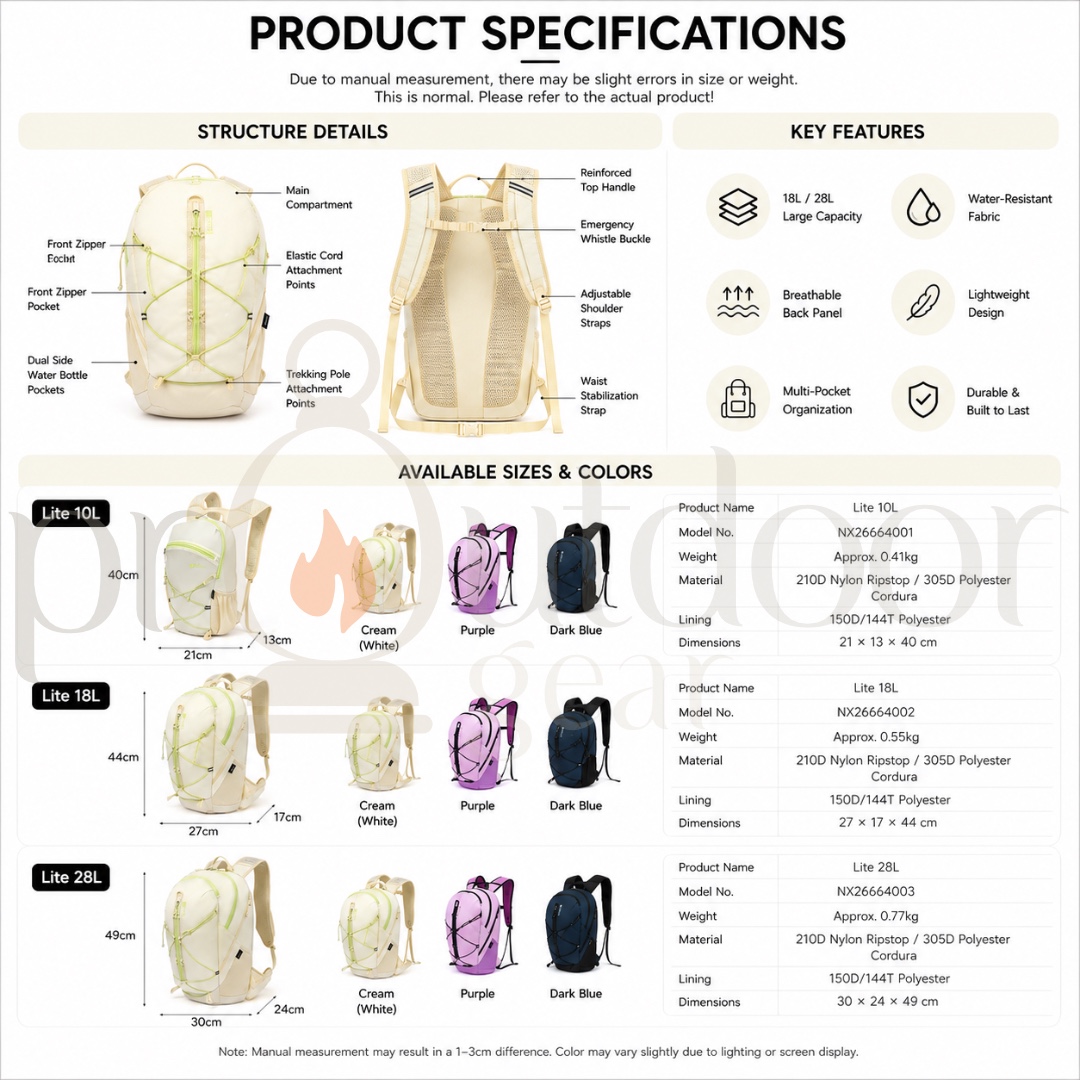 MOBI GARDEN XUECHUAN Lite Hiking Backpack 10L 18L 28L Cordura Outdoor Daypack Travel Backpack Camping Bag