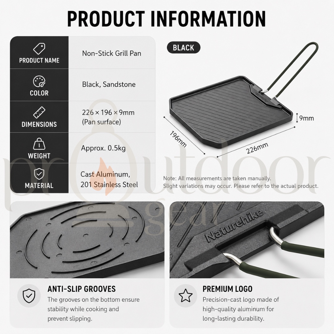 NATUREHIKE CNK2300CJ016 Leyan Outdoor Camping Picnic Non Stick Frying Pan Aluminum Alloy Stainless Steel