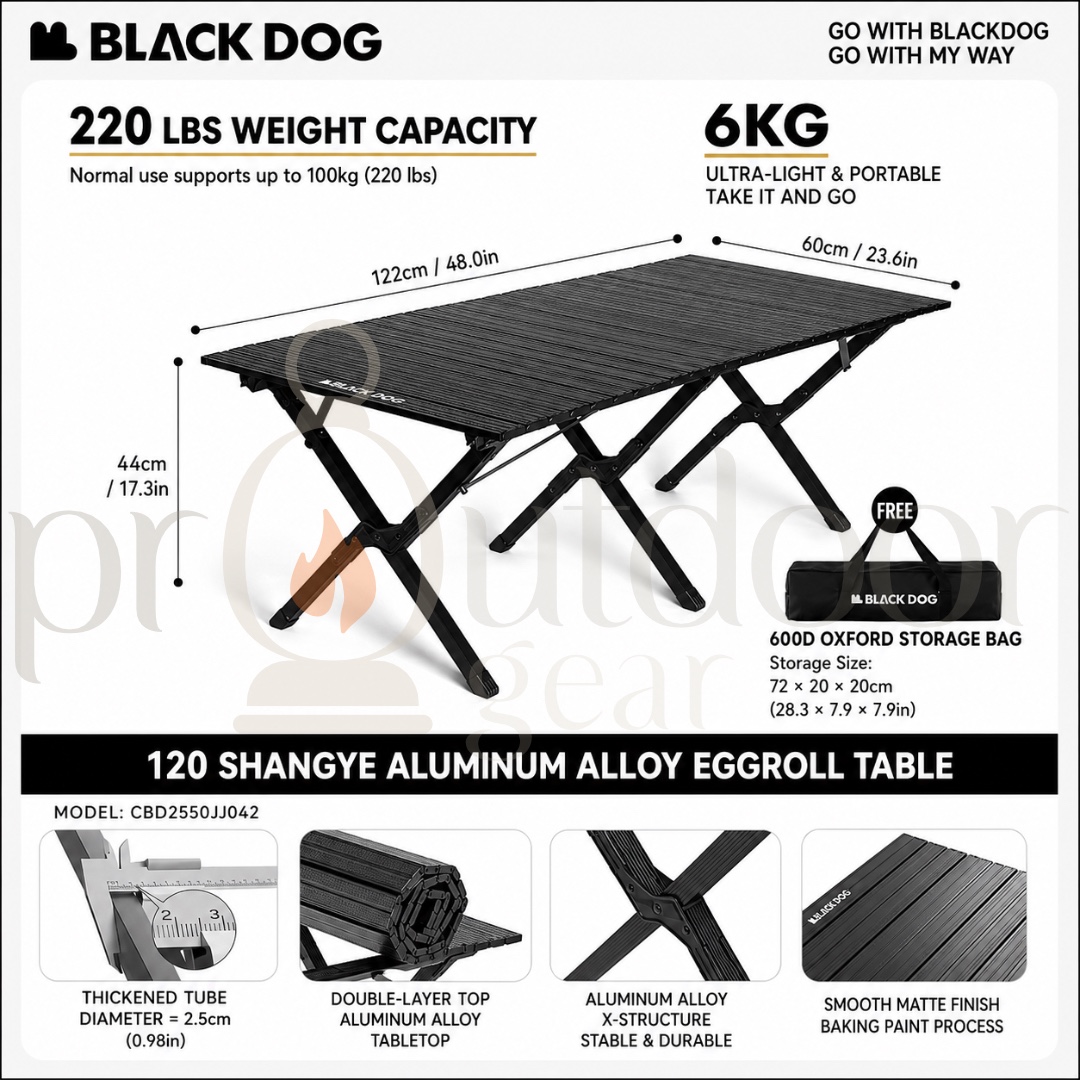 BLACKDOG SHANGYE Ueno Portable Foldable Camping Table Aluminum Alloy EggRoll Outdoor Picnic Table