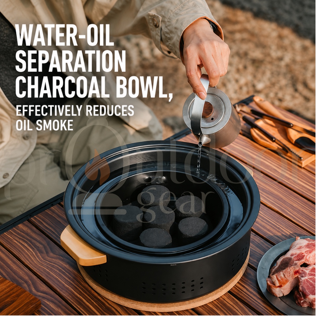 NATUREHIKE Moyan Round Tabletop Grill CNK2550CF010 Portable Detachable BBQ Stove Heat-Resistant Easy to Clean