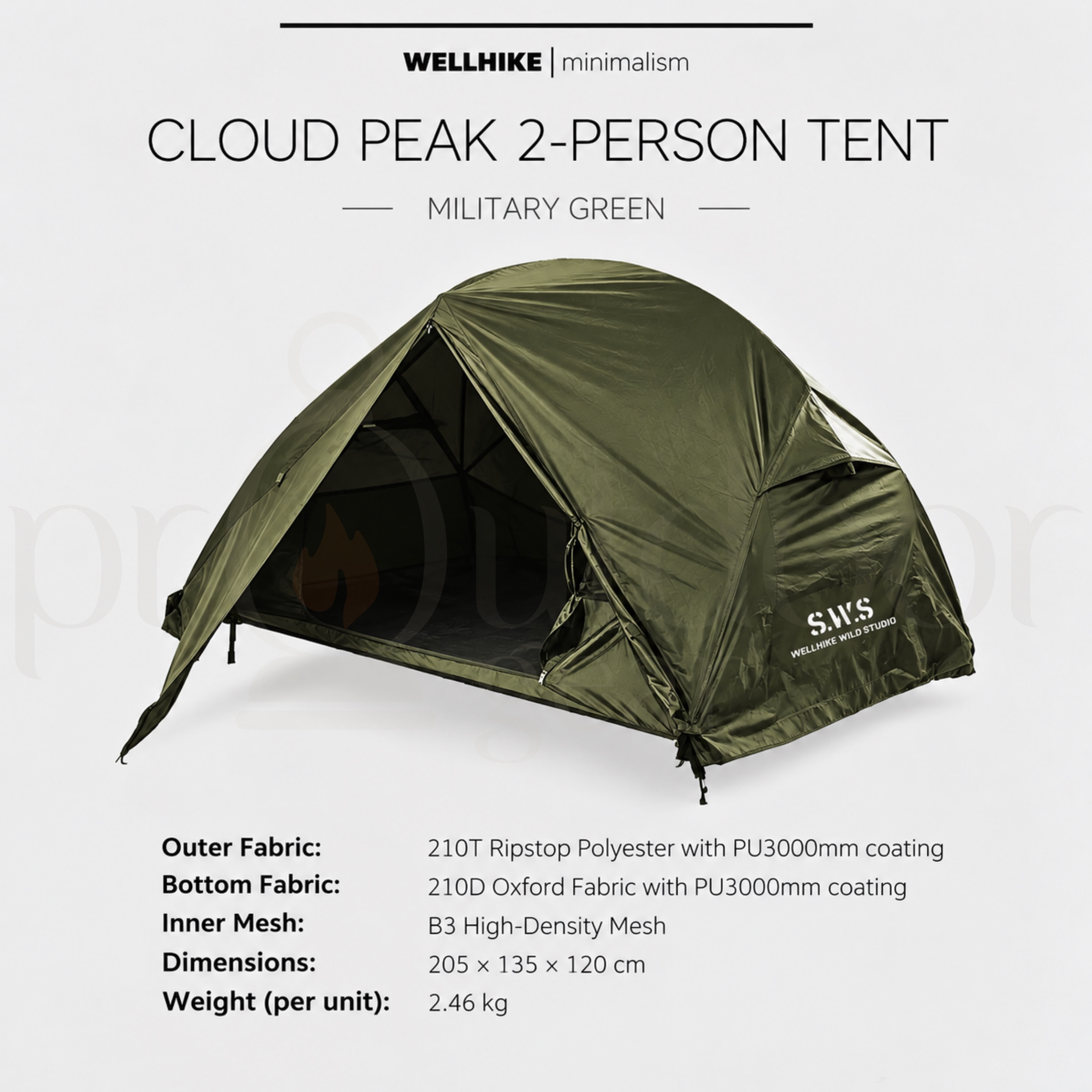 WELLHIKE Cloud Peak 2 Person Camping Tent Waterproof PU3000mm Outdoor Hiking Tent Portable Double Tent