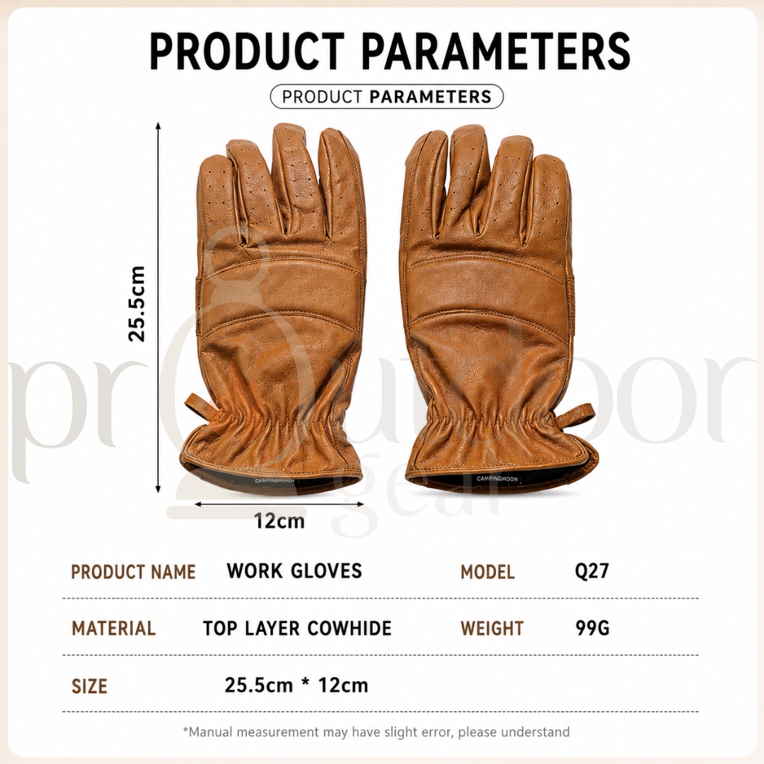 CAMPINGMOON Q27 Genuine Cowhide Leather Work Gloves Soft Lining BBQ Camping Gardening Outdoor Safety Gloves