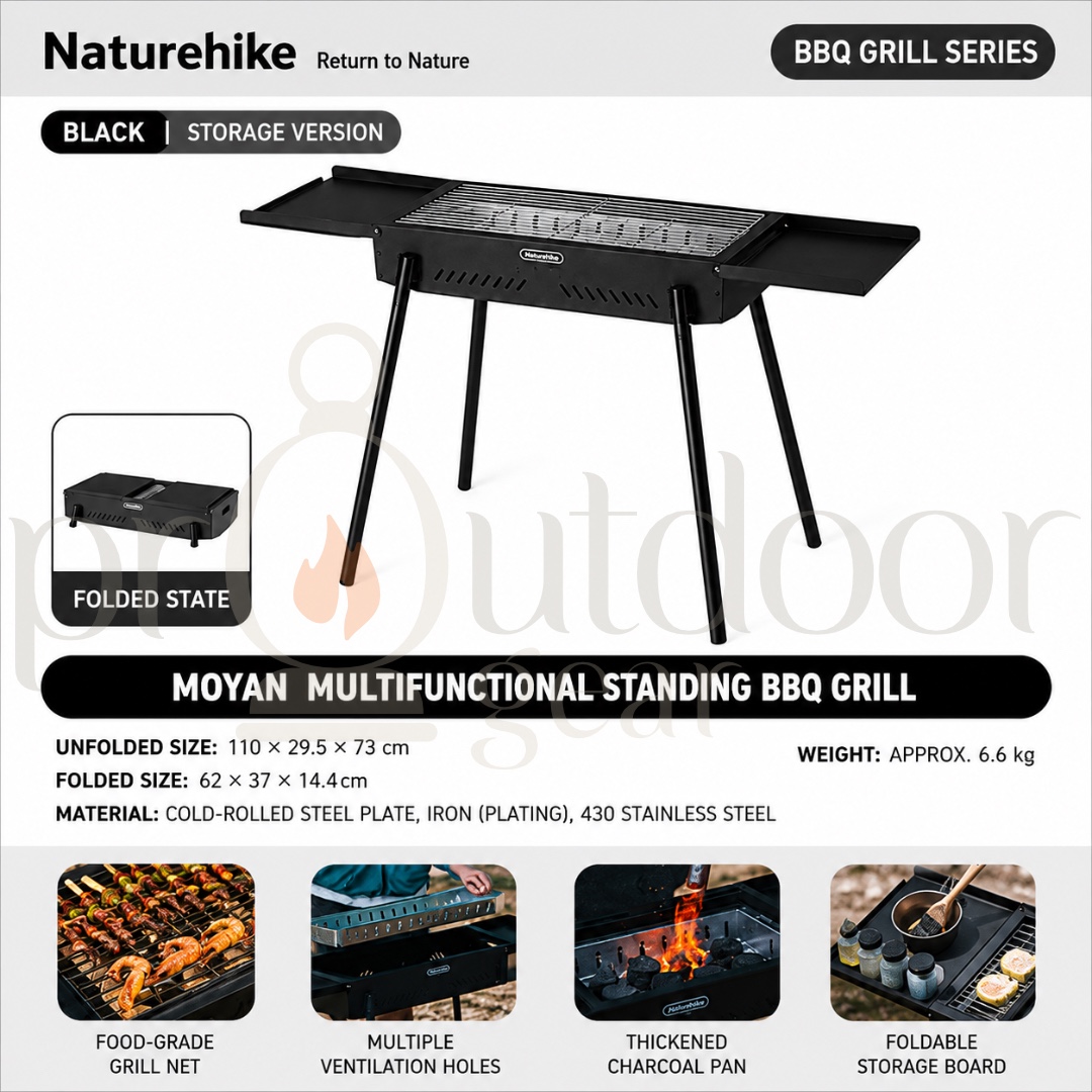 NATUREHIKE CNK2550CF013 Moyan Portable Charcoal BBQ Grill Stand Adjustable Height Stove Outdoor Camping Side Rack Shelf