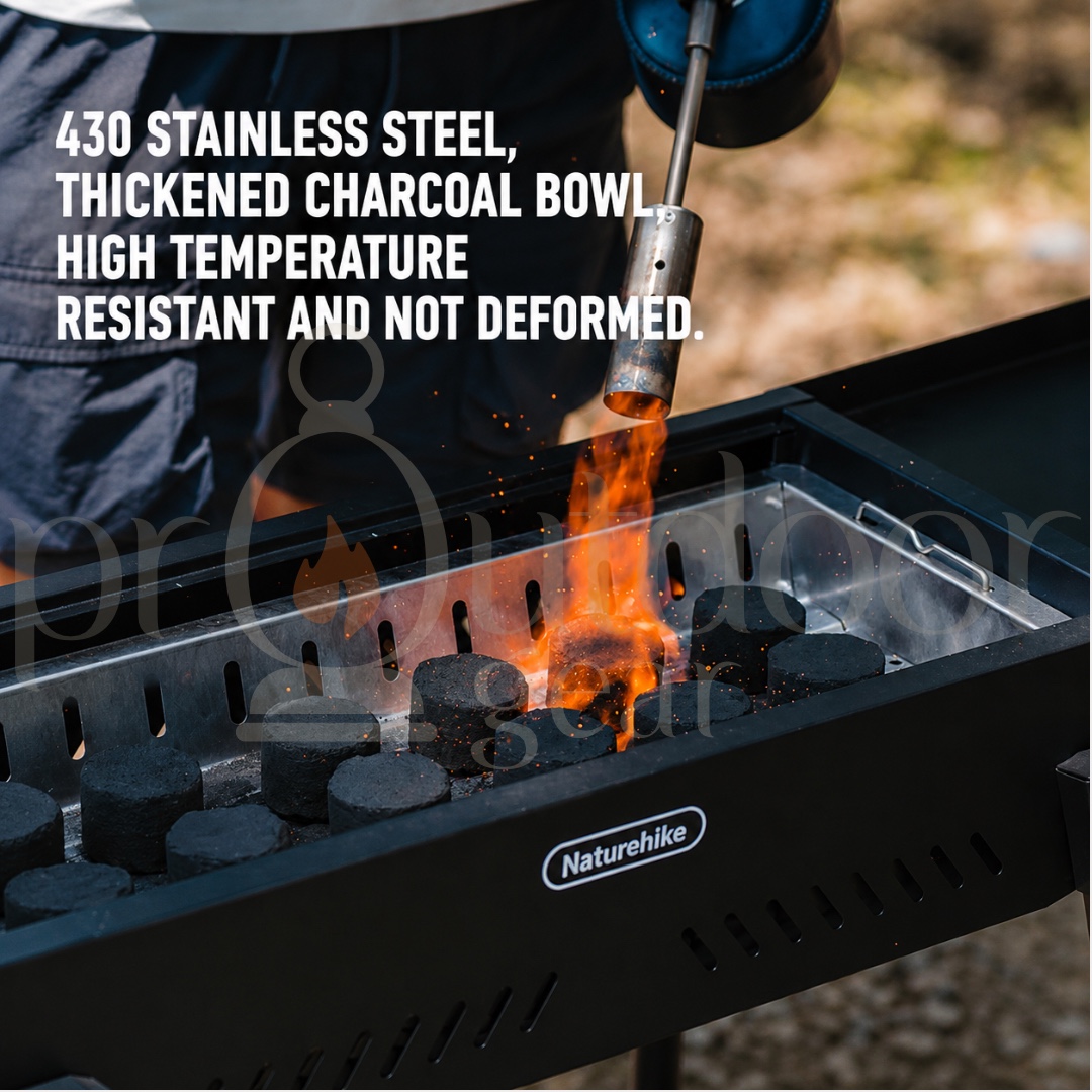 NATUREHIKE CNK2550CF013 Moyan Portable Charcoal BBQ Grill Stand Adjustable Height Stove Outdoor Camping Side Rack Shelf