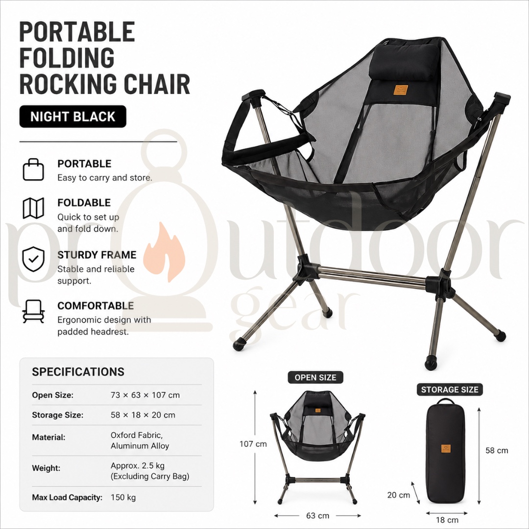 NATUREHIKE NH21JJ004 Outdoor Folding Rocking Chair Ultralight Portable Multi-angle Adjustable Camping Sling Chair