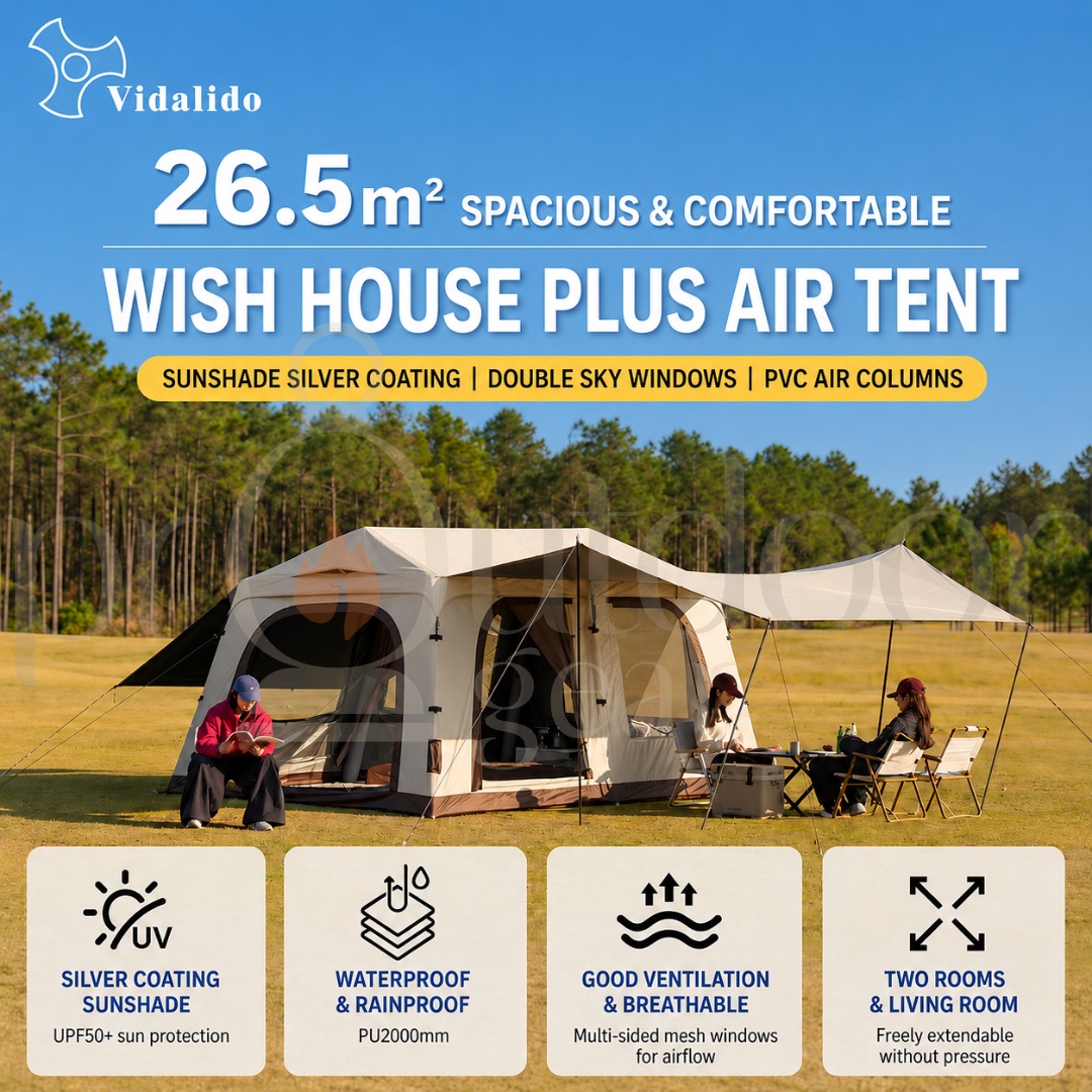 [PRE-ORDER] VIDALIDO Wish House Plus Inflatable Tent 4-6 Person UPF50+ Waterproof PU2000mm Skylight Family Camping Tent