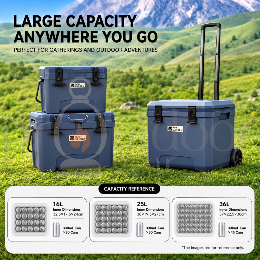 Mobi Garden 25L/36L/50L/75L Glacier Cooler Box Portable Insulated Ice with Handle and Wheels Outdoor Picnic Food Storage