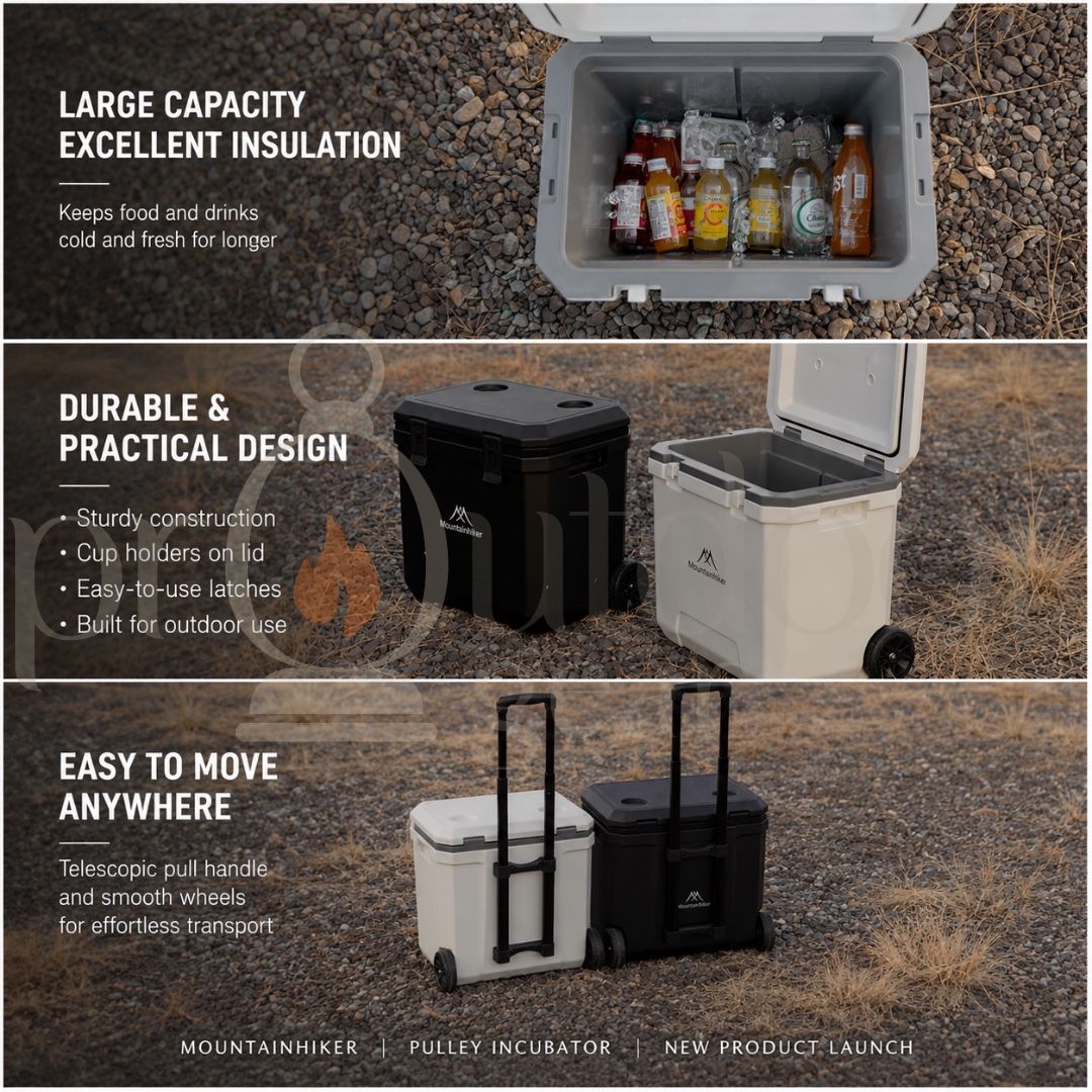 Mountainhiker 36L SZK872 Cooler Box with Rollers Portable Outdoor Food Storage Camping Fishing Ice Cooler