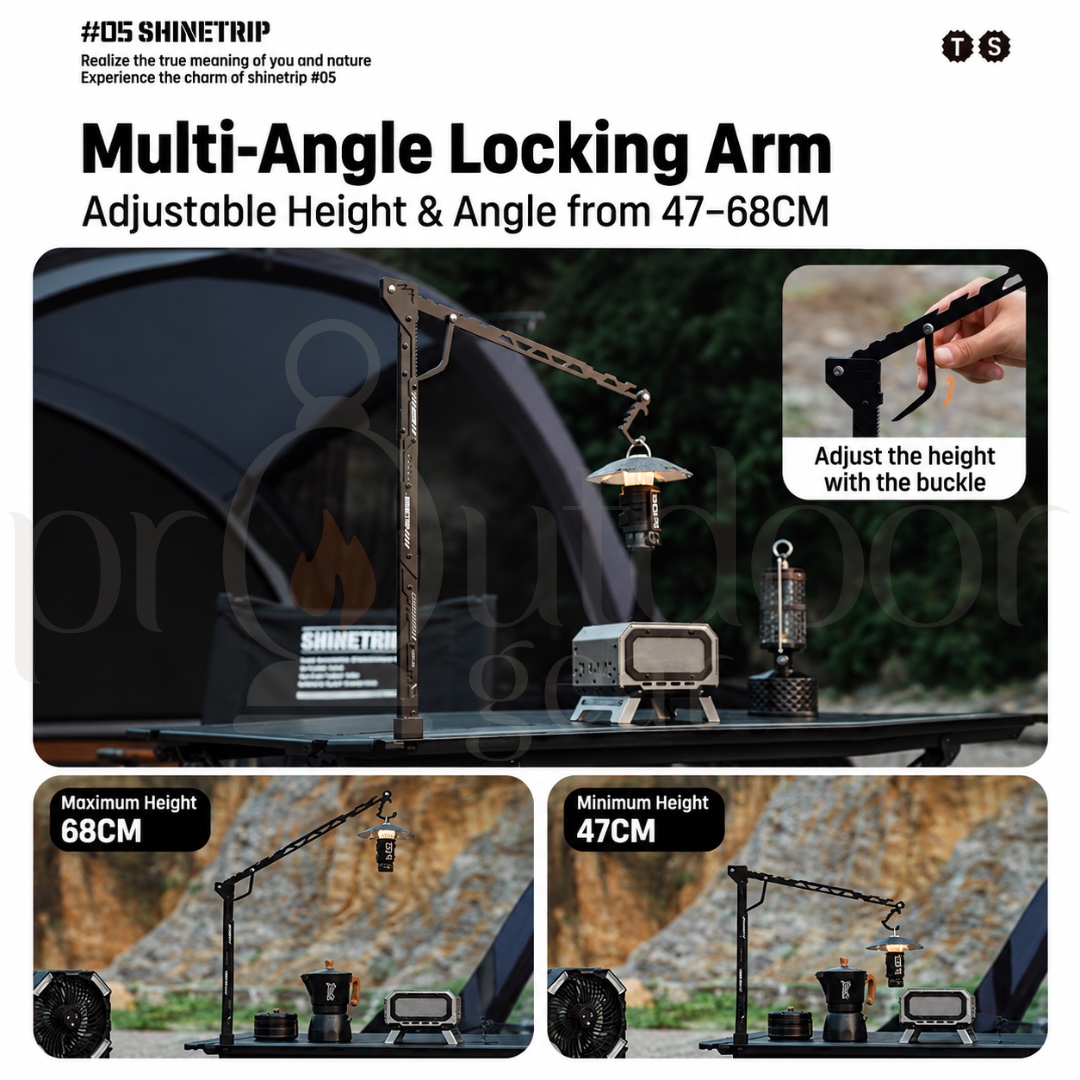 SHINETRIP A592 Tactical Lantern Hanging Bracket Adjustable Folding Camping Light Stand IGT Table Lamp Pole