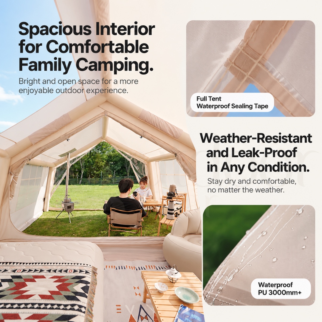 MOUNTAIN Starry Sky 8+8 Max Inflatable Camping Tent 6-8 Person Waterproof Family Glamping Tent with Awning & Manual Pump
