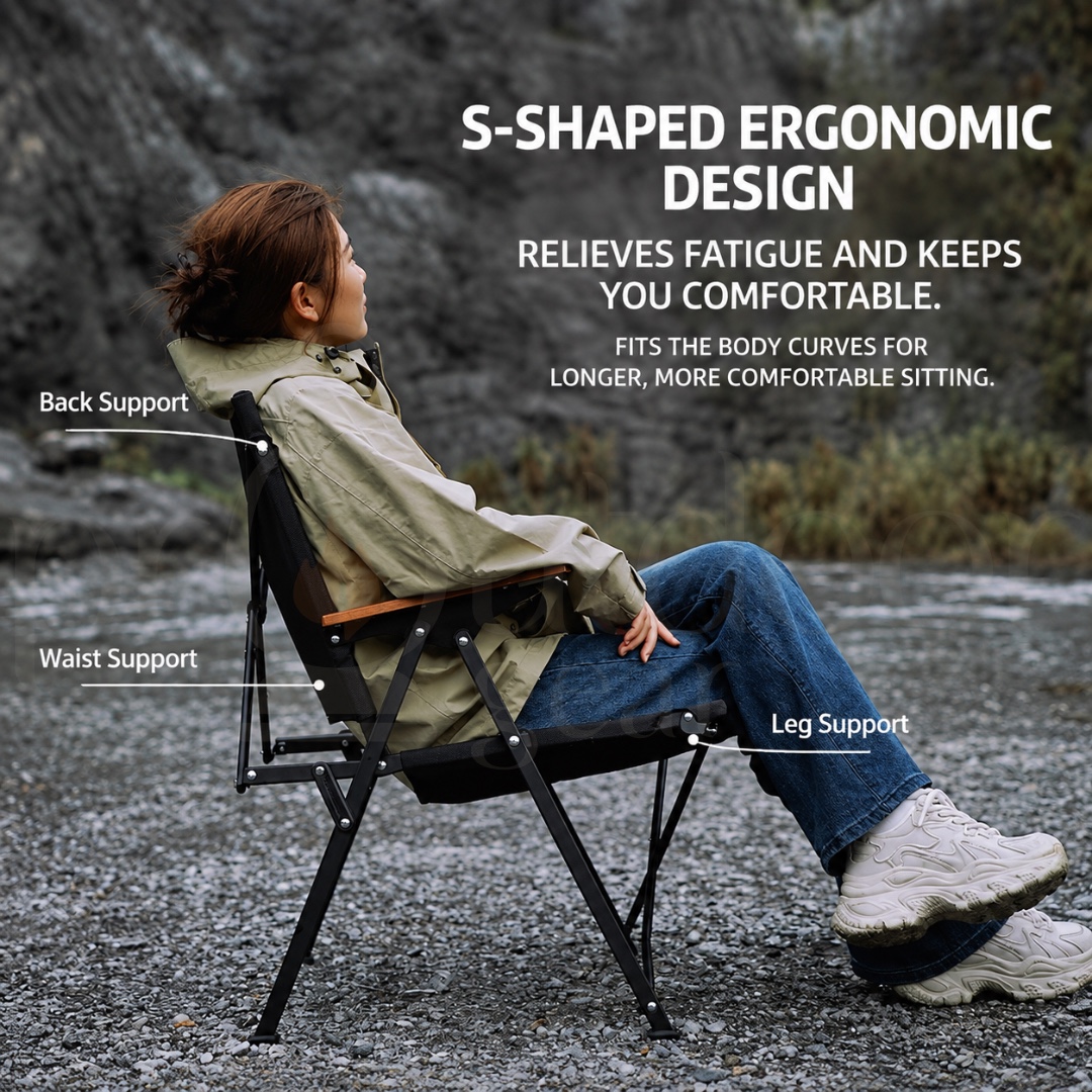 MOUNTAINHIKER SZK1407 Quick Open Camping Chair Folding Outdoor Chair Taslan Mesh Carbon Steel Frame 120KG