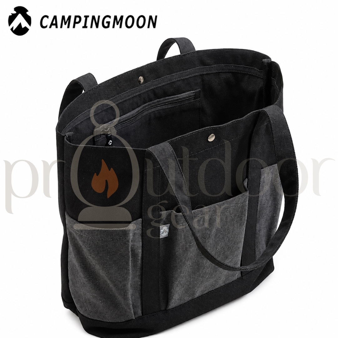 CAMPINGMOON B-191 Canvas Tote Bag Large Capacity Multi Pocket Shoulder Bag Durable Shopping Travel Work Camping Bag