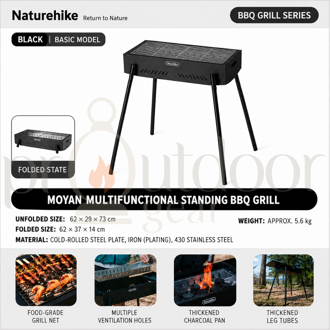 NATUREHIKE CNK2550CF013 Moyan Portable Charcoal BBQ Grill Stand Adjustable Height Stove Outdoor Camping Side Rack Shelf