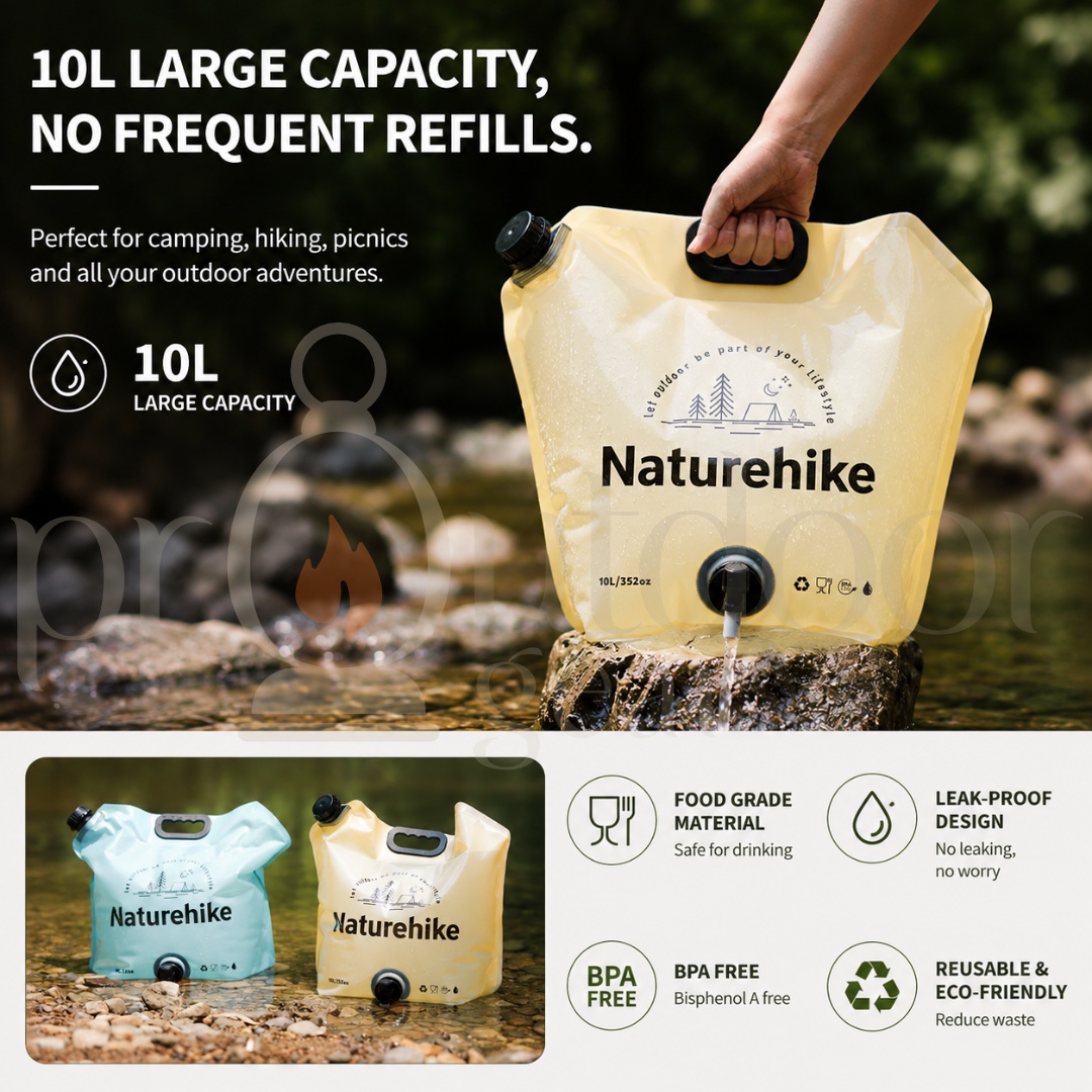 NATUREHIKE CNK2450CF027 Ling Wo 10L Collapsible Water Container Outdoor Water Bag Food Grade Foldable Camping Water Storage Bag