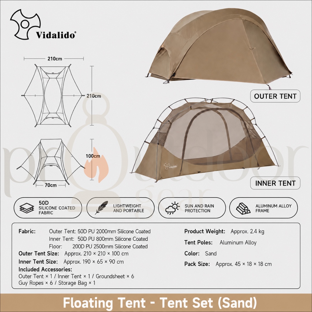 VIDALIDO Floating Island Mosquito Net cot Tent 1 person Ultra lightweight Mesh Tent