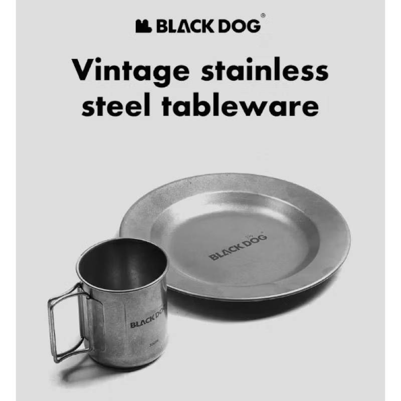 BLACKDOG Retro Travel Tableware Picnic Coffee Cup Dinner Plate Outdoor Camping Hiking 304 Stainless Steel Tableware