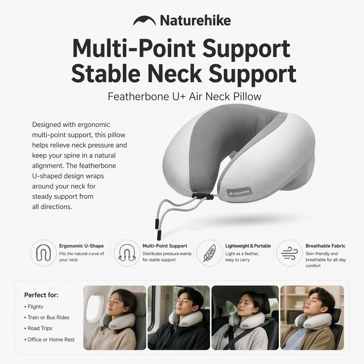 NATUREHIKE CNK2550WS040 Inflatable U-Shaped Neck Pillow Portable Travel Air Pillow Press Type