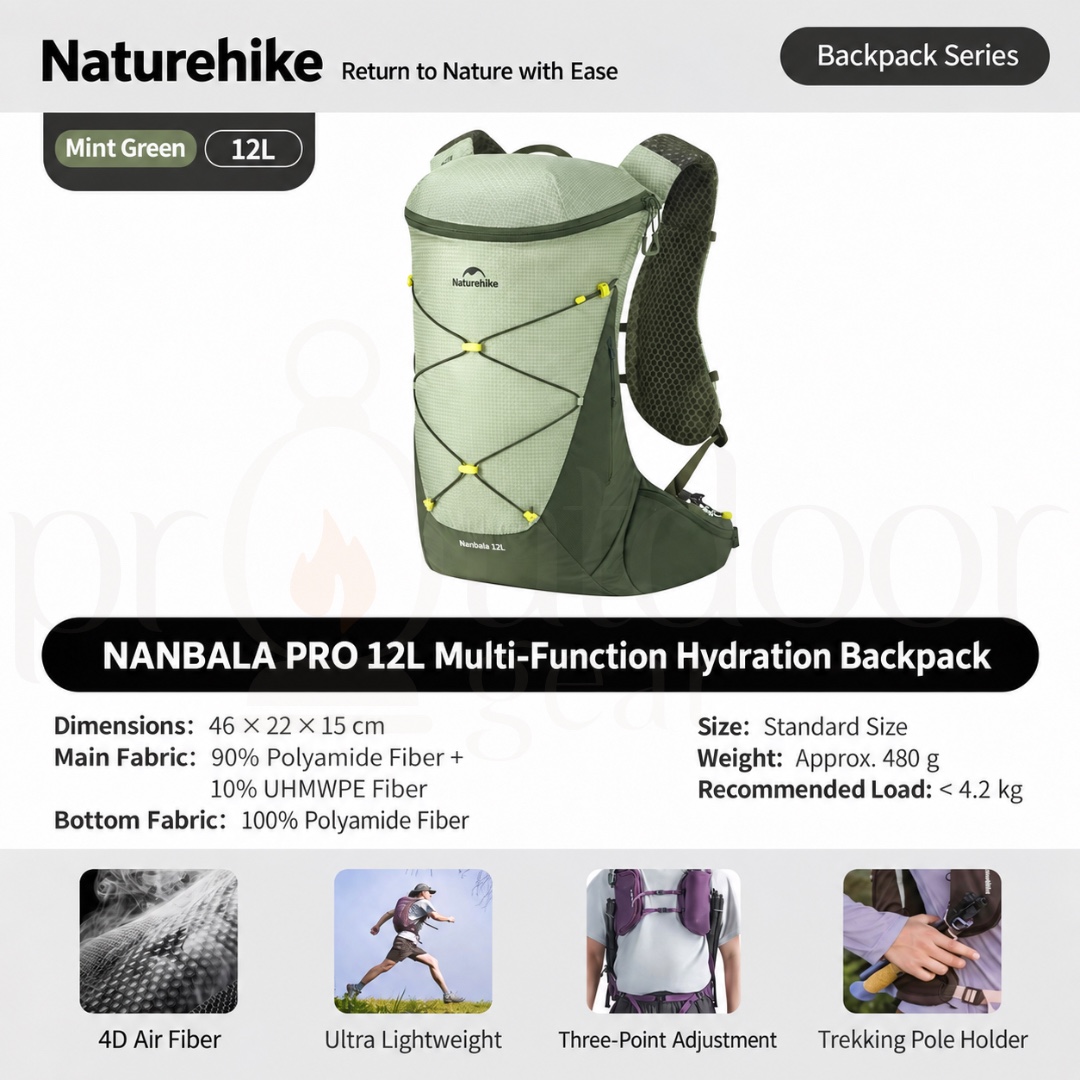 NATUREHIKE NANBALA PRO 12L Hydration Pack Lightweight Hiking Trail Running Outdoor Backpack