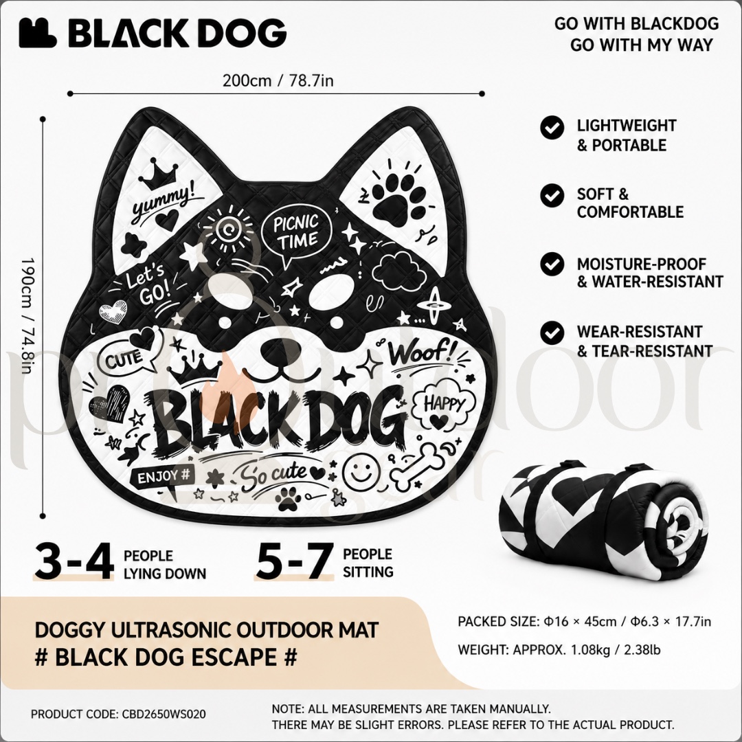 BLACKDOG CBD2550WS011 Outdoor Ultrasonic 2X2M Picnic Mat Moisture-Proof Thickened Outing Camping