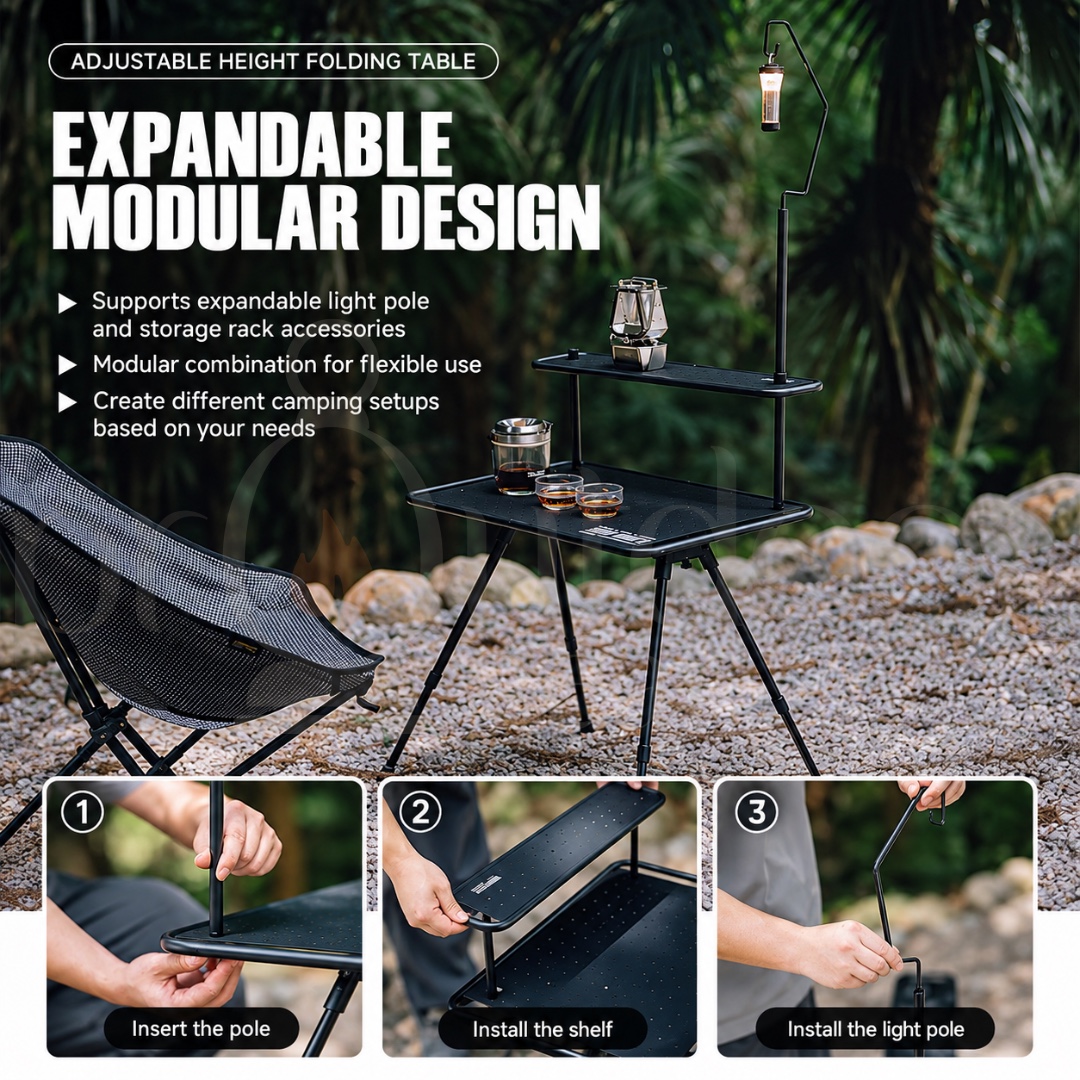GOOUT SPRINGHILL Starry Table Adjustable Height Aluminum Folding Camping Table with Storage Rack & Lantern Pole