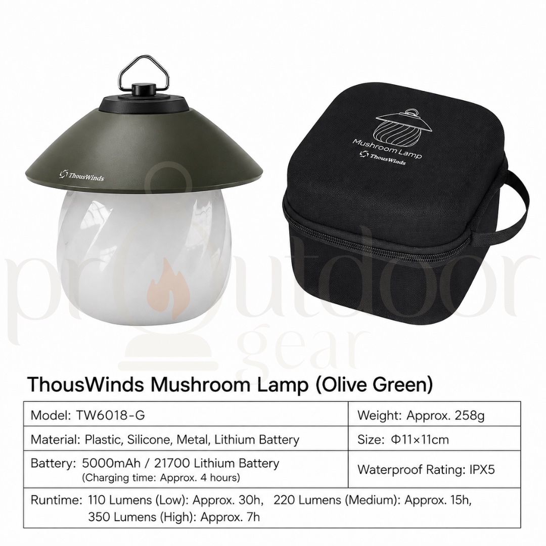THOUSWINDS TW6018 Mushroom Lamp 5000mAh Rechargeable Camping Lantern 350 Lumens IPX5 Portable Outdoor Light