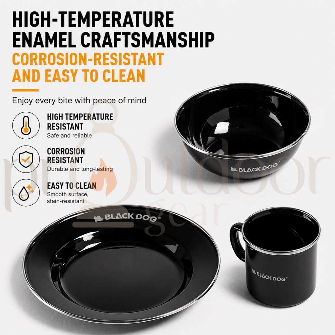 BLACKDOG Enamel Camping Dinnerware Set 304 Stainless Steel Bowl Plate Mug Coffee Pot Outdoor Tableware