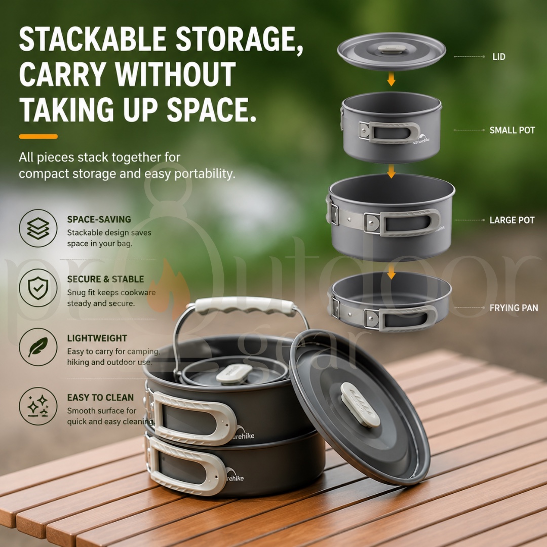 NATUREHIKE CNK2450CF010 Cookware Outdoor Cooking Set Kettle Pot for Hiking BBQ Picnic Equipment Camping Tableware