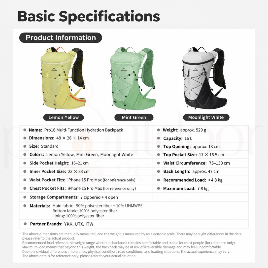 NATUREHIKE NANBALA PRO 16L Hydration Backpack Lightweight Hiking Camping Trail Running Bag